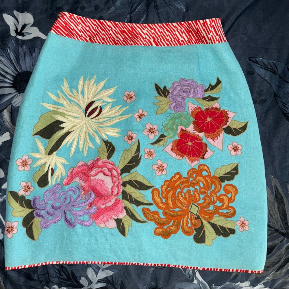Etcetera stunning floral flowers embroidered linen blend skirt